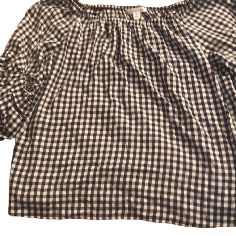 John Paul Richard  medium black & white gingham off shoulder ruffle 3/4 sleeve